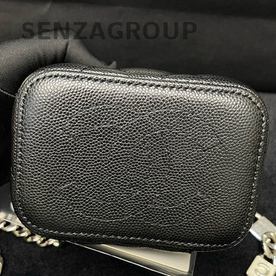 Chanel 22S Black Mini Square Flap Bag Silver Hardware Letter Chain Strap
