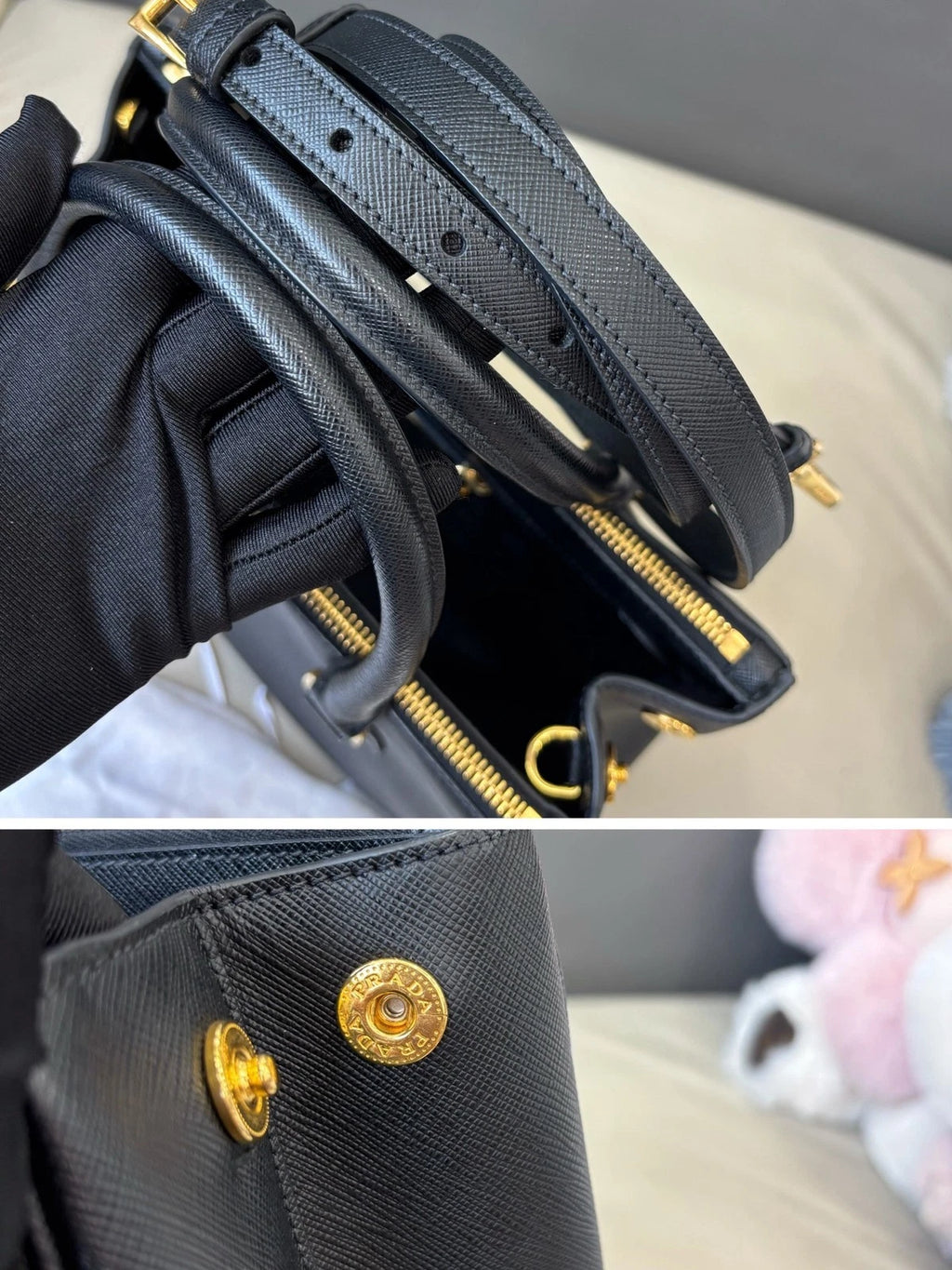 Excellent Prada Galleria Calfskin Black Handbag Crossbody Gold Hardware