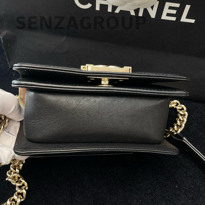 Chanel V-Stitch Le Boy Mini Black Gold Hardware Shoulder Crossbody Bag