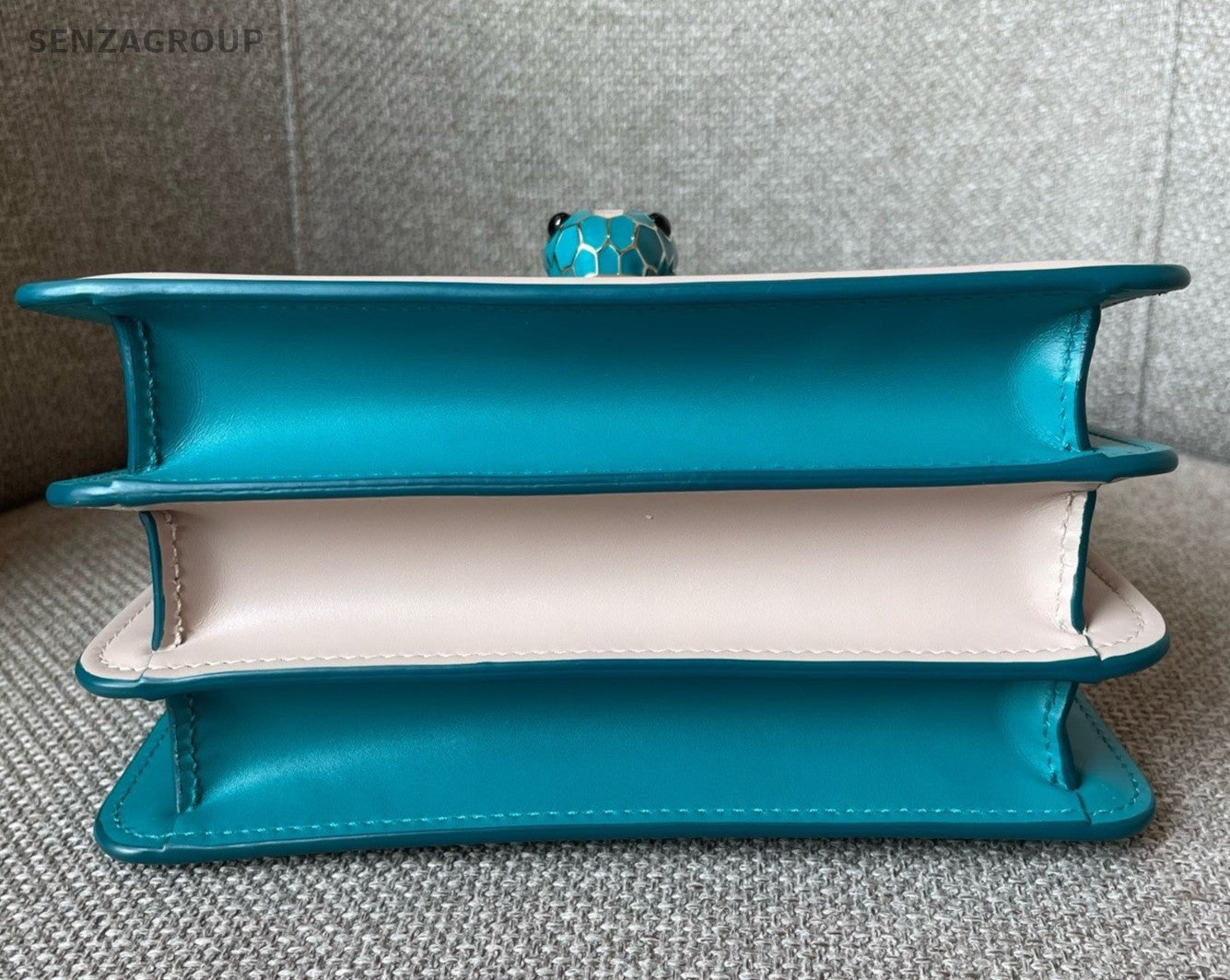 Bvlgari Serpenti PM Chain Crossbody Top Handle Bag Blue Silver Women Classic