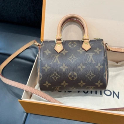 Louis Vuitton Speedy Nano Top Handle Shoulder Crossbody Bag Brown Women D