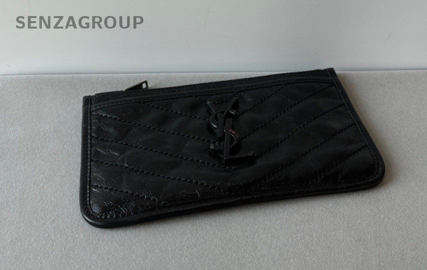 YSL Saint Laurent Niki Waxed Leather Clutch Bag Women Black