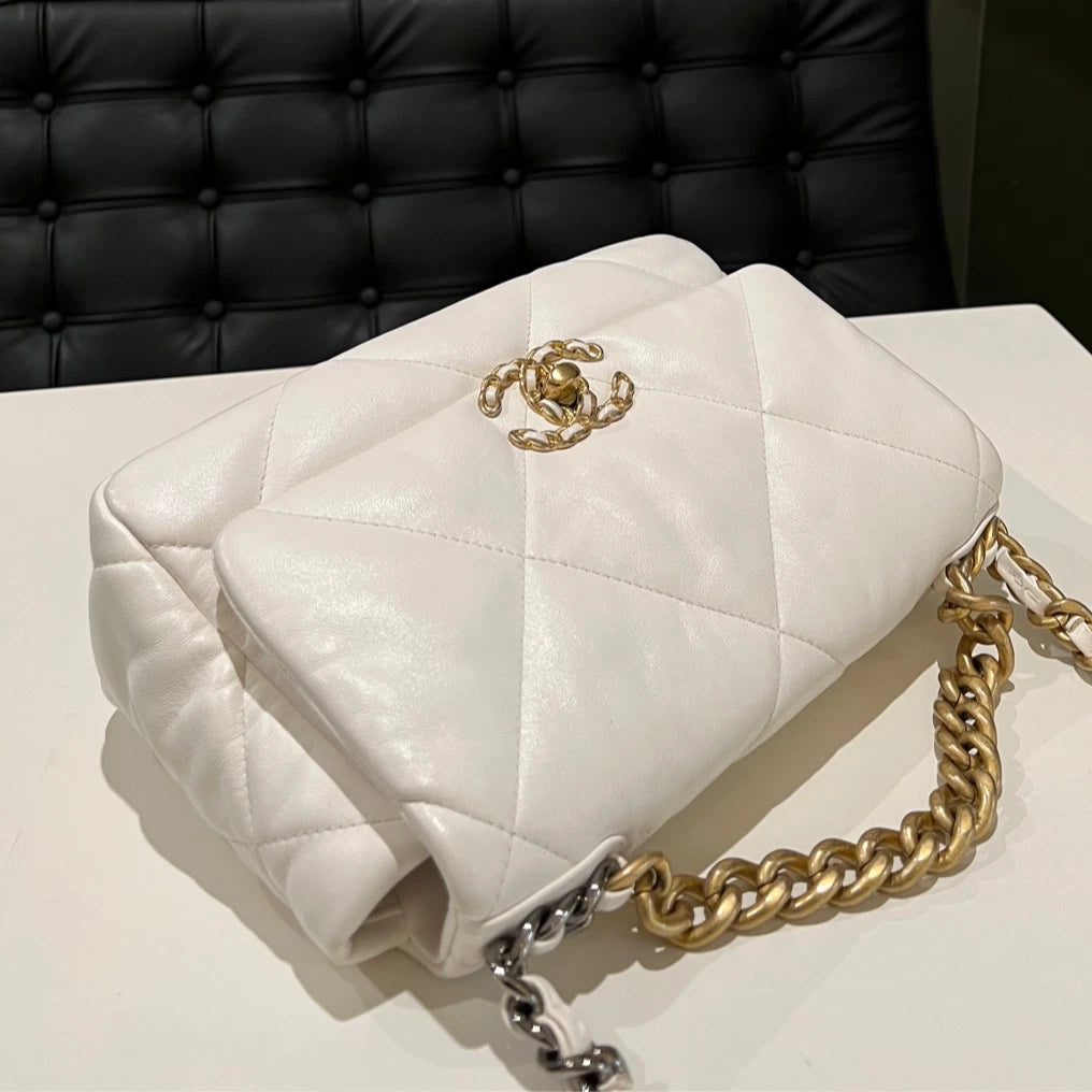 CHANEL 19 Flap Bag PM White Chain Shoulder Crossbody Bag Women Classic