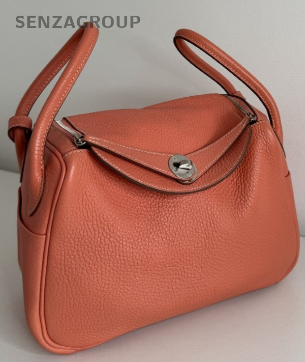 Hermes Lindy26 Shoulder Handbag Orange Silver Used Women Classic Designer
