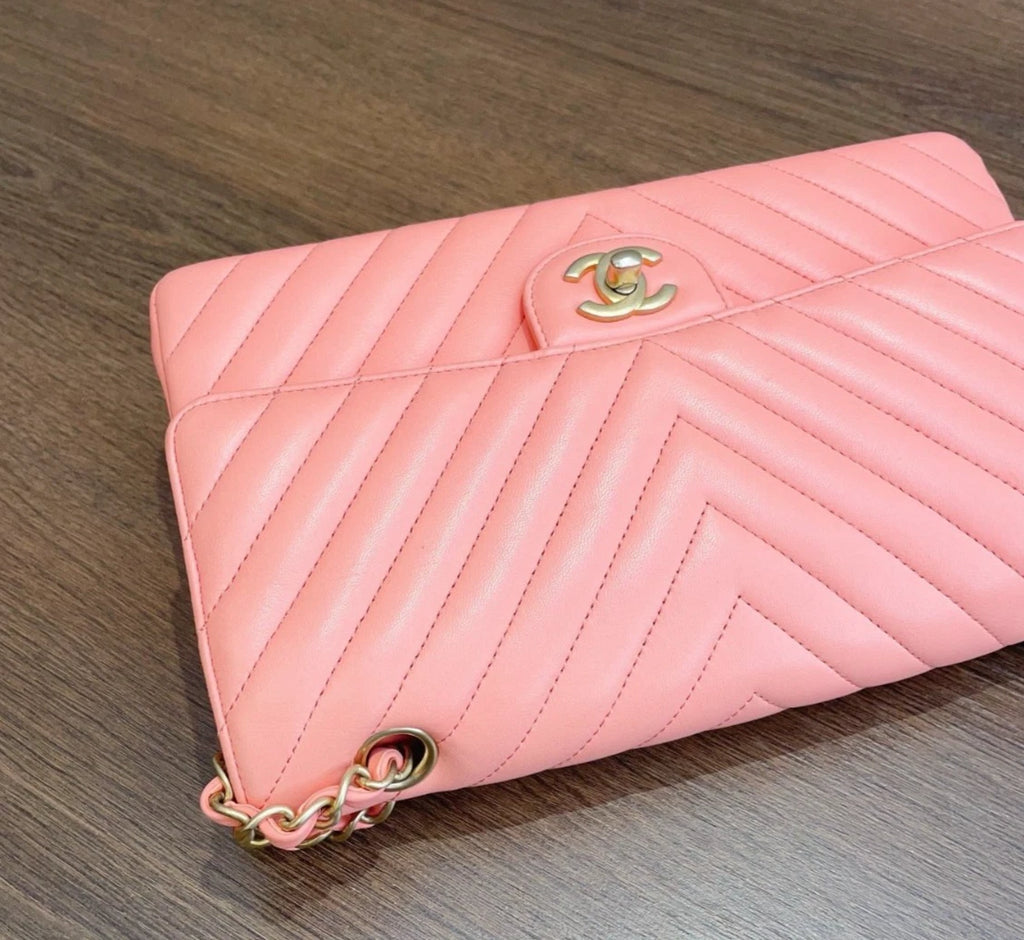Chanel Classic Flap Calfskin Turn Lock Pink Chain Bag Shoulder Bag Women Classic