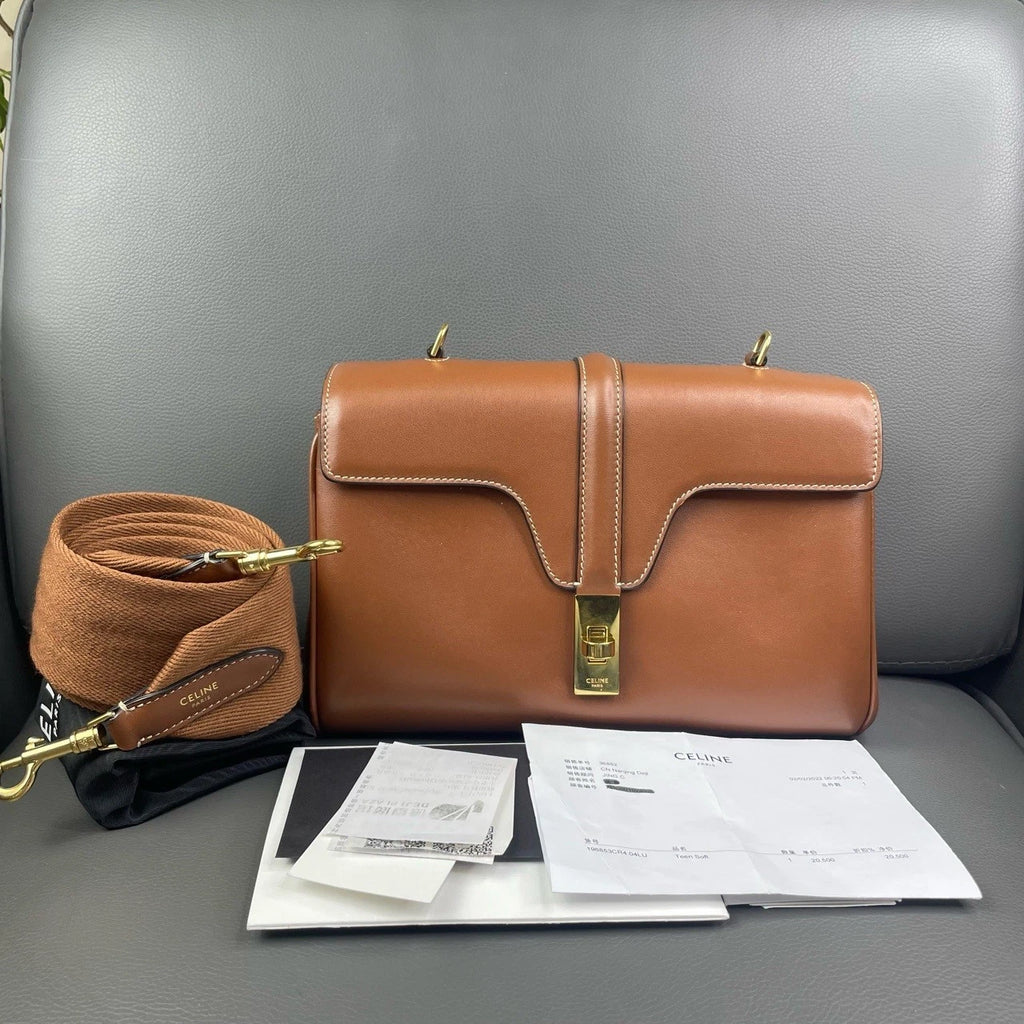 Celine Soft 16 Small Caramel Leather Shoulder Crossbody For Women