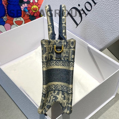 Dior Mini Book Tote Blue Gold Embroidery Shoulder Bag