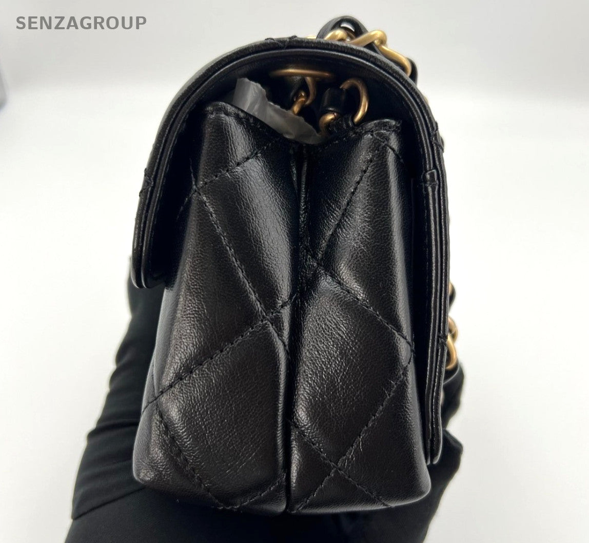 Chanel Diamond Lambskin Mini Chain Shoulder Bag Crossbody Black Gold Women