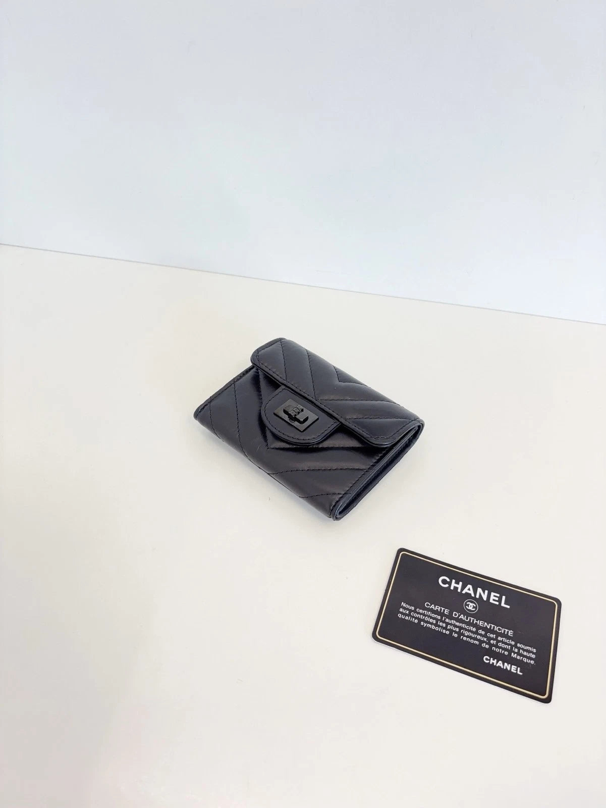 Chanel 2.55 So Black V-Stitch Calfskin Card Holder Wallet