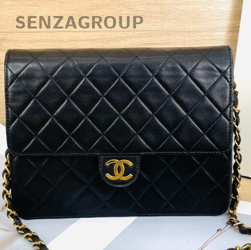 Chanel  Classic Flap Diamond Pattern Chain Shoulder Bag Black Gold Used Women