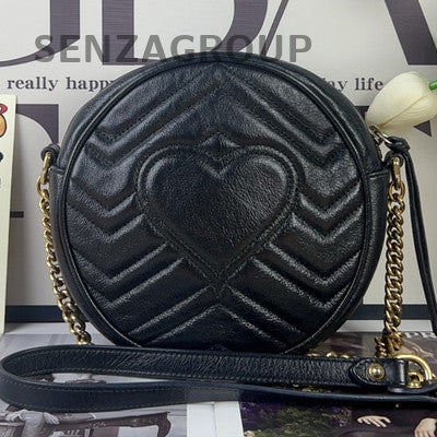 Gucci Marmont Round Bag Black Gold Chain Shoulder Crossbody Classic Women