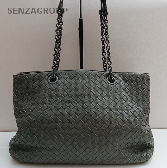 Bottega Veneta Tote Chain Shoulder Bag Gray Black Hardware Women Classic