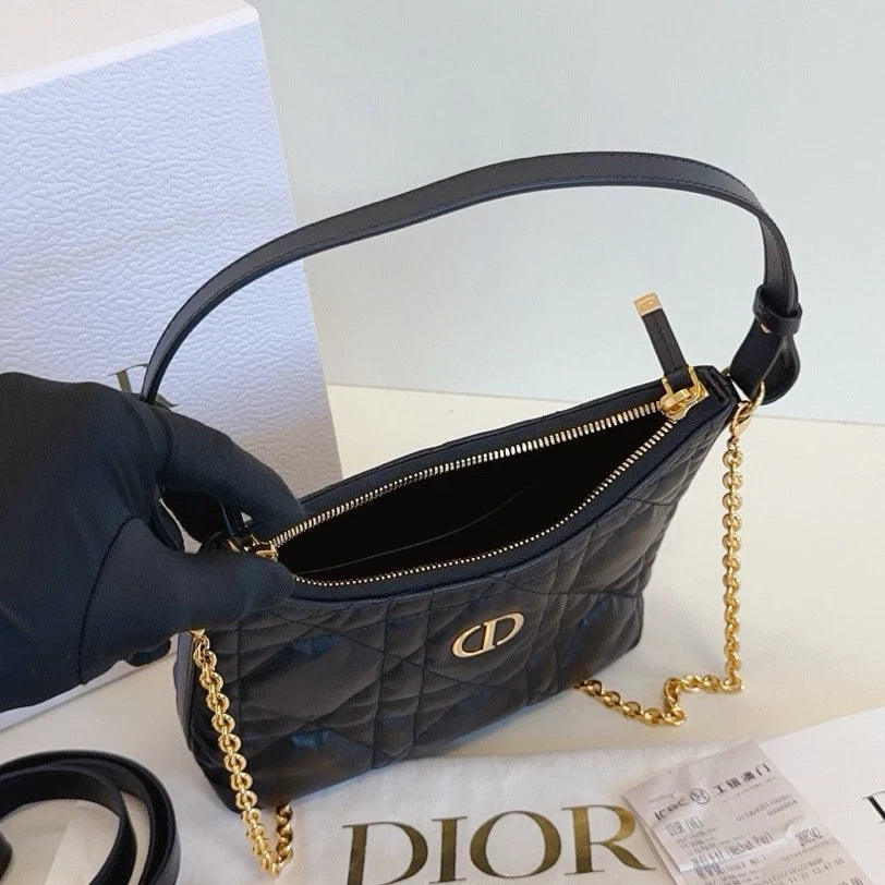 Excellent Christian Dior Miss DIOR Hobo Black Quilted Calfskin Handbag Crossbody