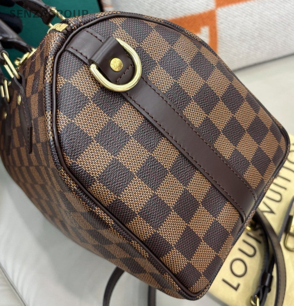 Louis Vuitton Speedy25 Top Handle Bag Crossbody Brown Gold Women Classic