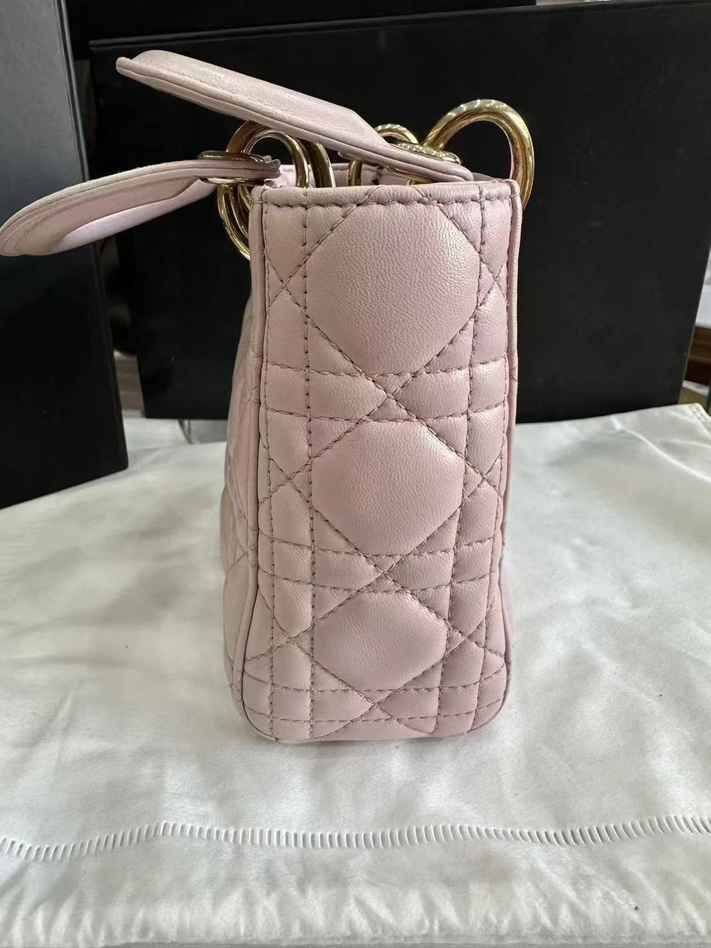 Dior Lady 3 Pink Patent Leather Top Handle Bag For Women