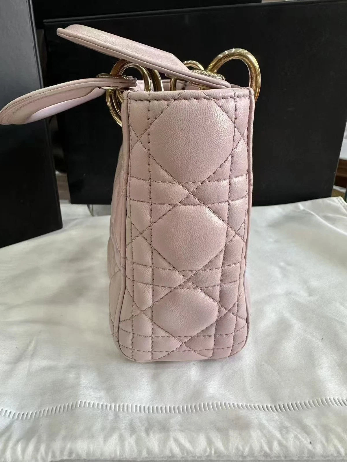 Dior Lady 3 Pink Patent Leather Top Handle Bag For Women