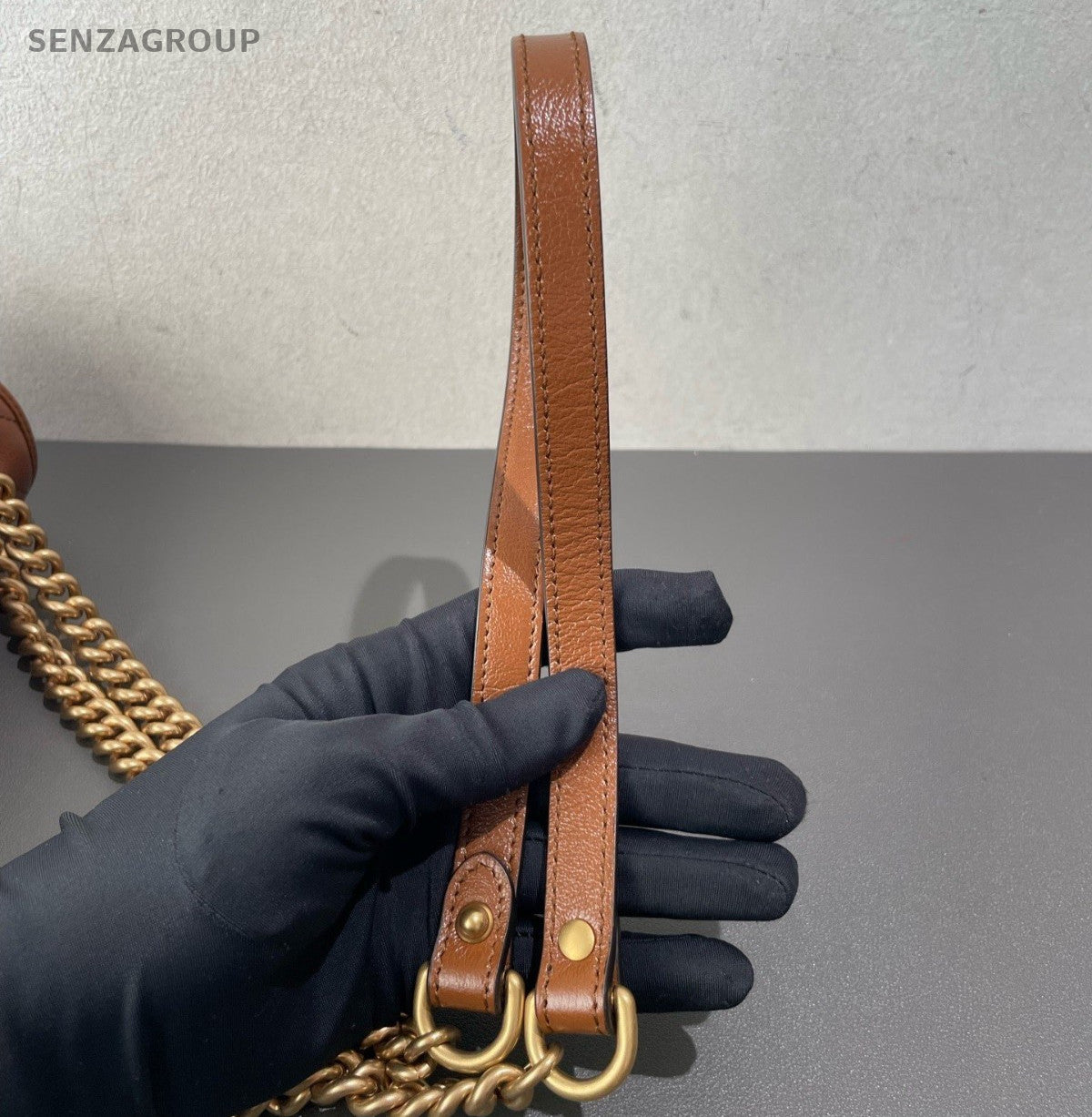 Gucci Marmont PM Chain Shoulder Bag Crossbody Brown Gold Women Classic