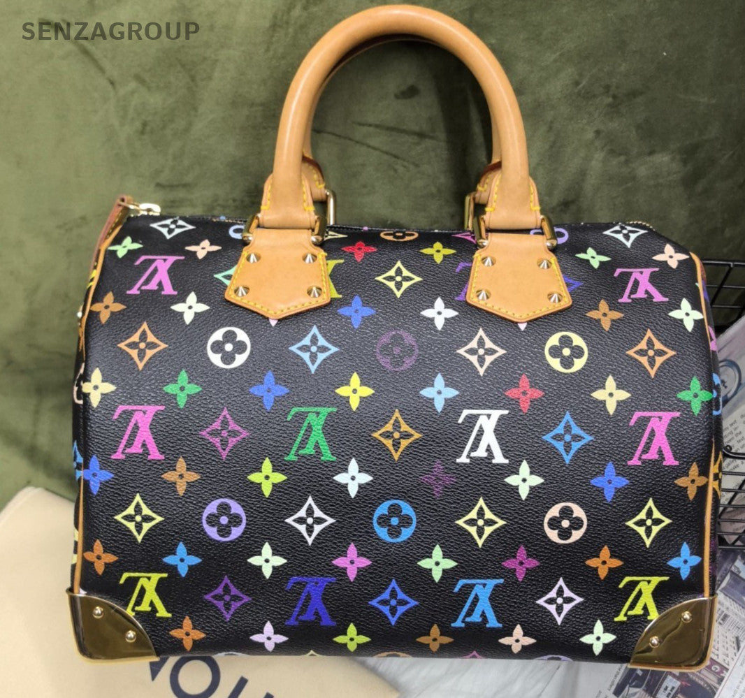 Louis Vuitton Black Multicolore Speedy 30 Top Handle Shoulder Bag Women