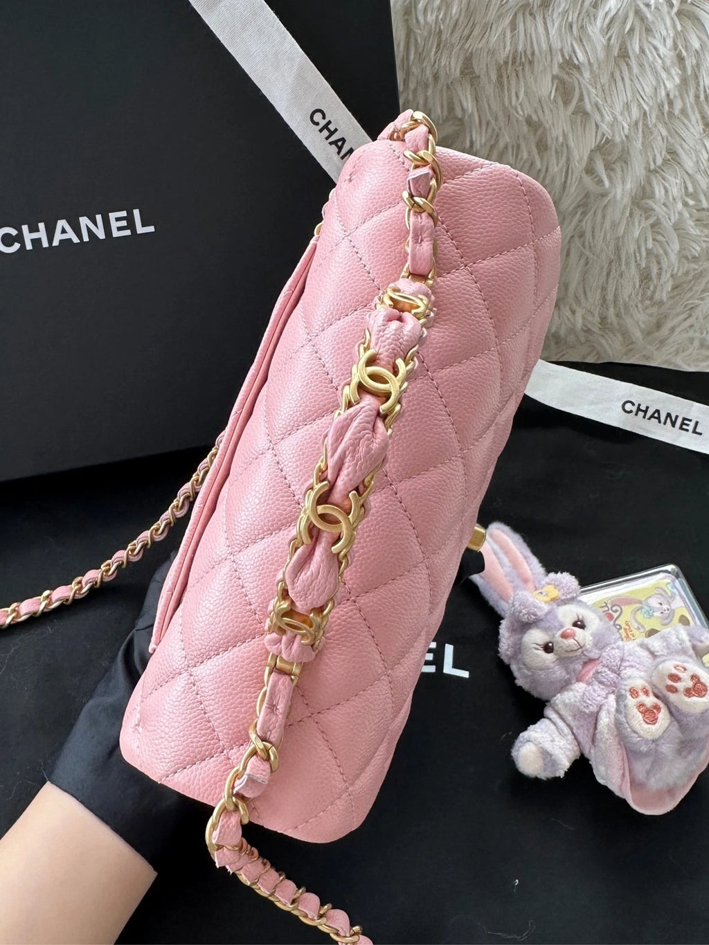 New CHANEL CF Mini Pink Leather Top Handle Shoulder Bag For Women