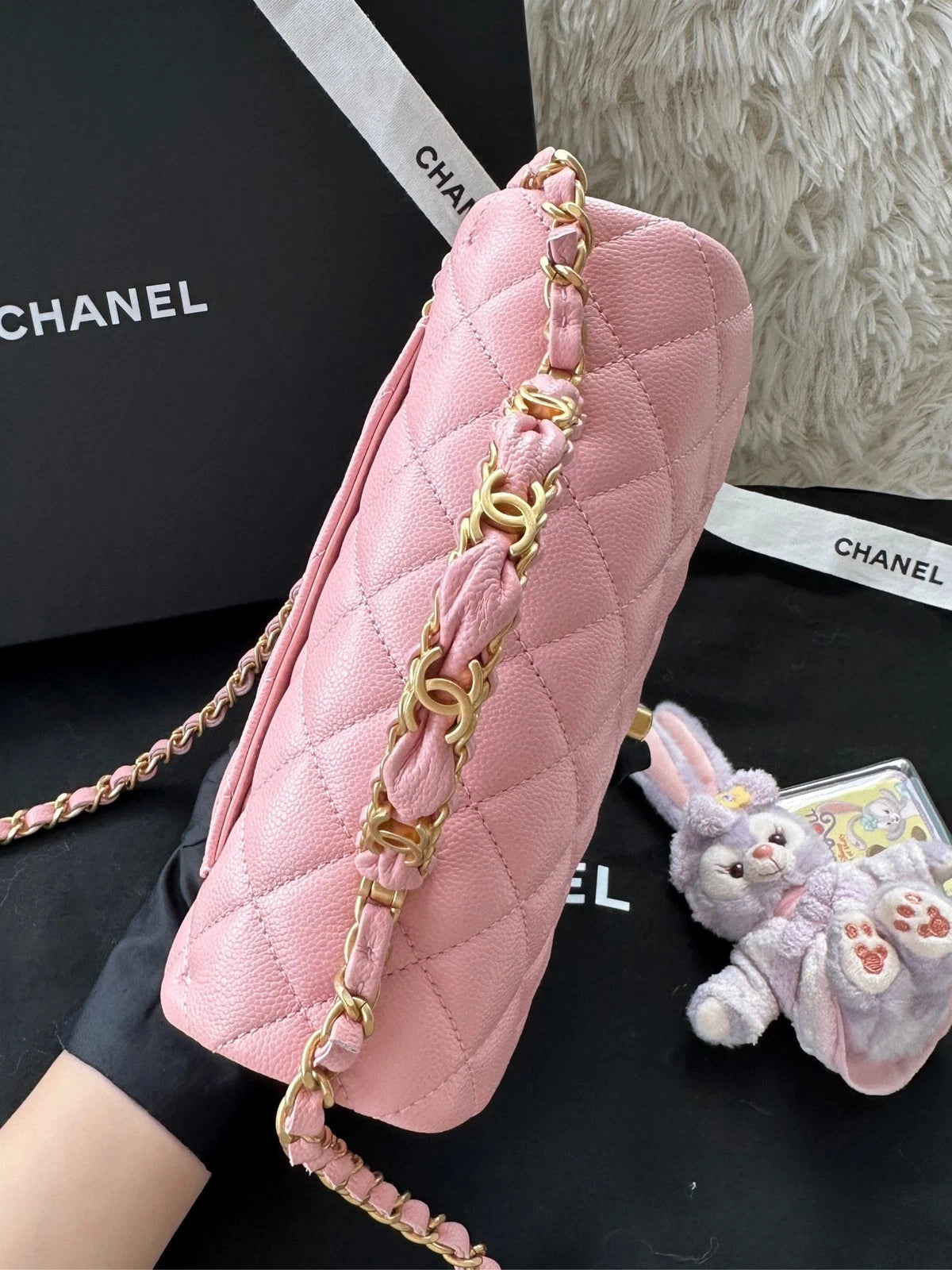 New CHANEL CF Mini Pink Leather Top Handle Shoulder Bag For Women