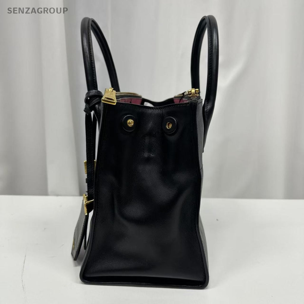 PRADA SAFFIANO Black gold Tote Shoulder bag Calfskin