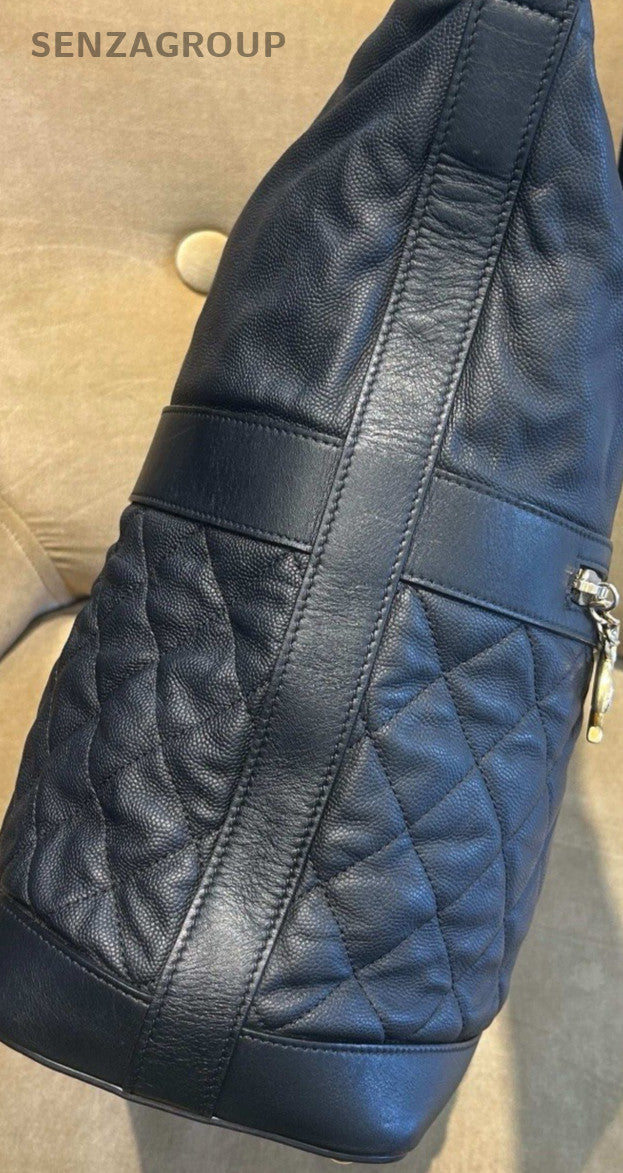 Chanel 18K Calfskin Shoulder Bag Black Gold Used Women Classic
