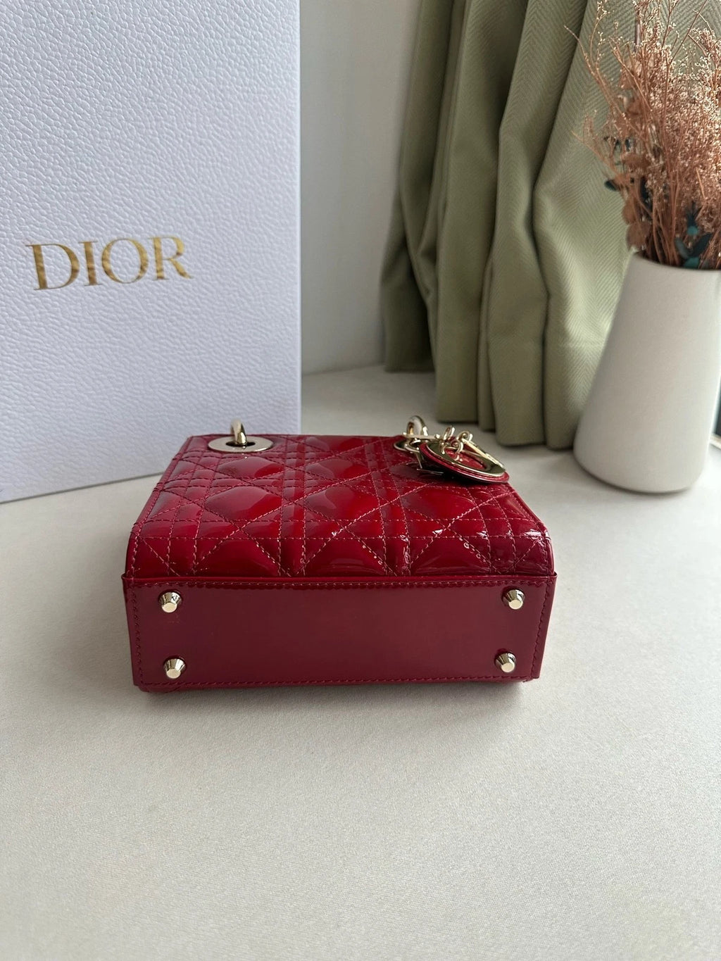 Dior Red Patent Leather 3-Grid Lady Dior Handbag For Women