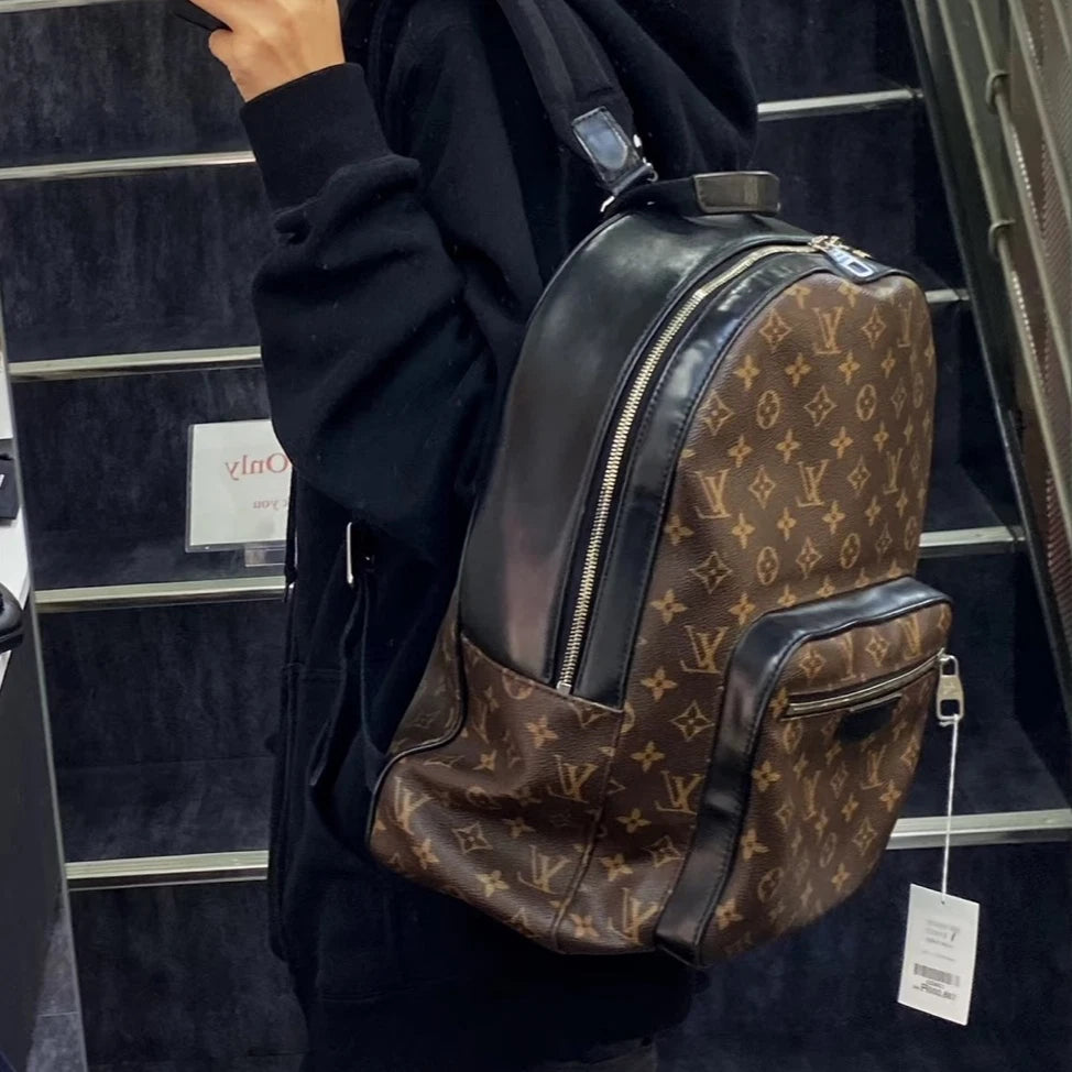 Authentic Louis Vuitton Josh Backpack Monogram Canvas Brown Silver Hardware