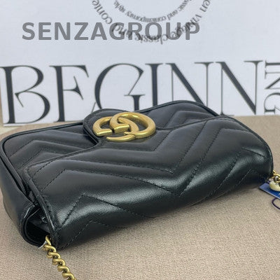 Gucci Marmont Mini Chain Shoulder Crossbody Bag Black Gold Hardware