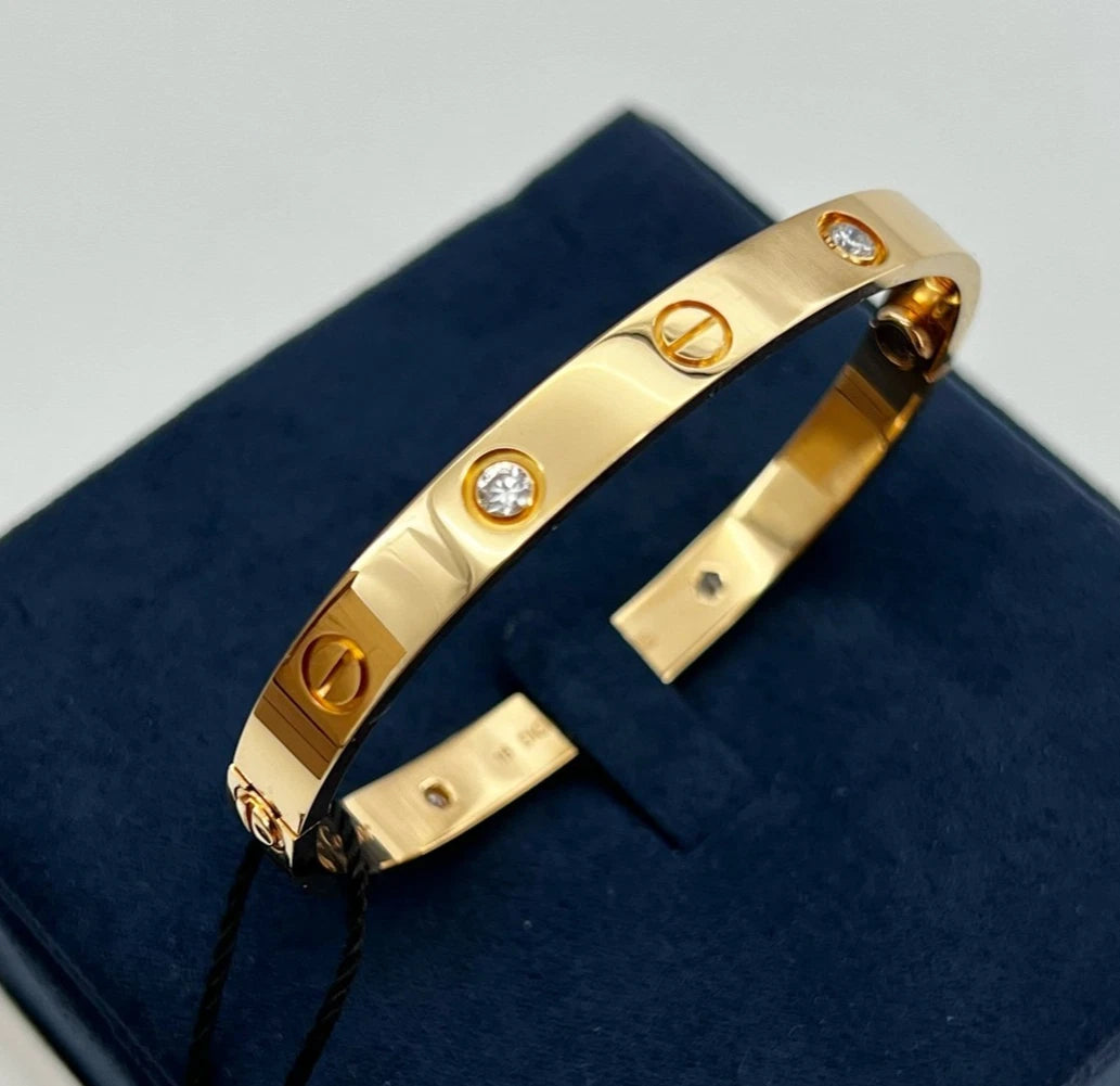 Cartier Love Classic Bangle Bracelet 4 Diamonds 18K Rose Gold Size16