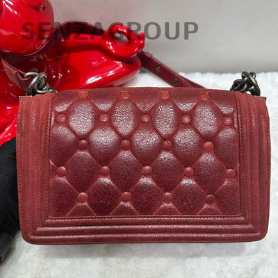 Chanel Le Boy Medium Lambskin Shoulder Bag Red Silver Classic Women