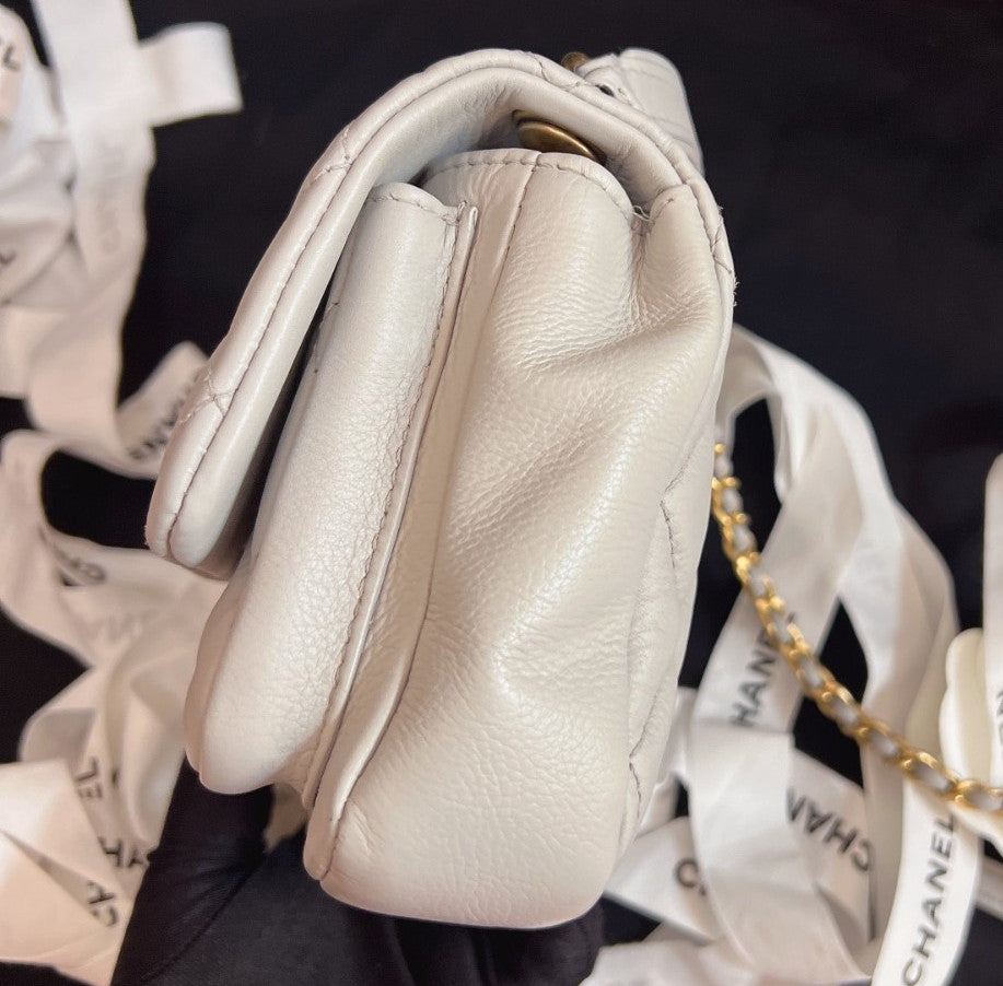 Chanel Diamond Mini 2Way Top Handle Chain Crossbody Gray Gold Women Classic