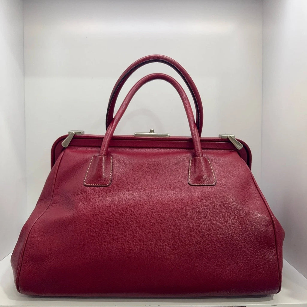 PRADA Red Full Leather Doctor Top Handle Handbag For Women