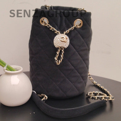 Chanel Quilted Bucket Chain Shoulder Crossbody Bag Black Gold Classic Women