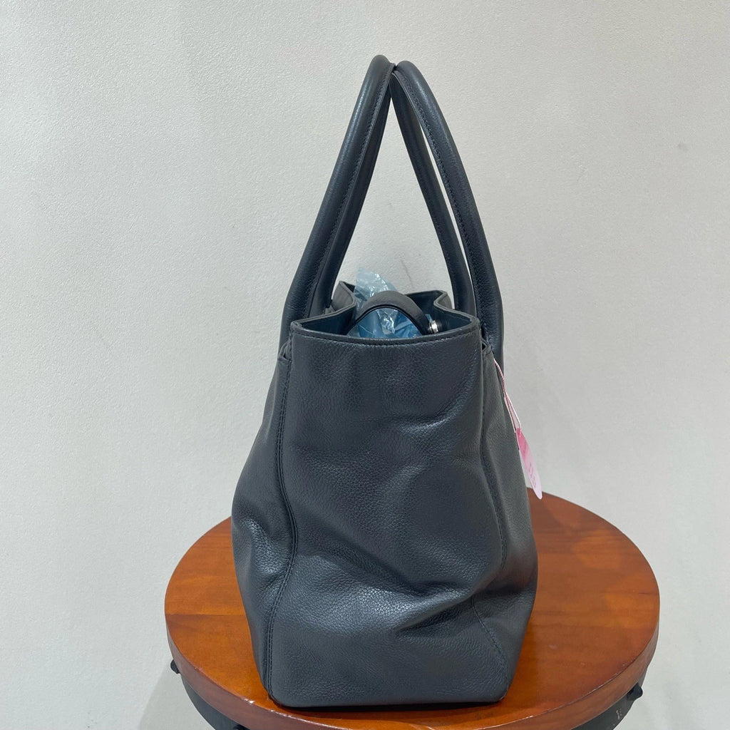 Chanel Cerf MM Calfskin Leather Gray Tote Handbag Silver Hardware No Strap