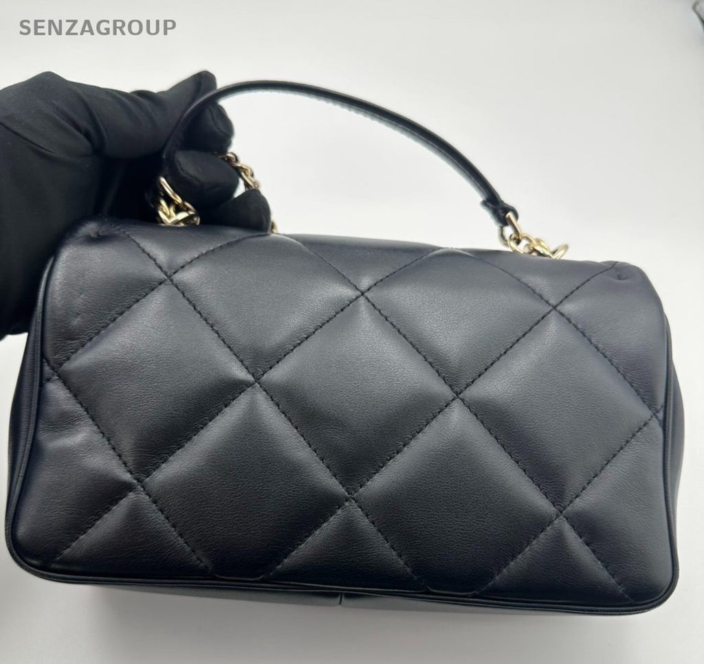 Chanel Classic Flap Mini Lambskin Top Handle Chain Crossbody Navy Gold Women