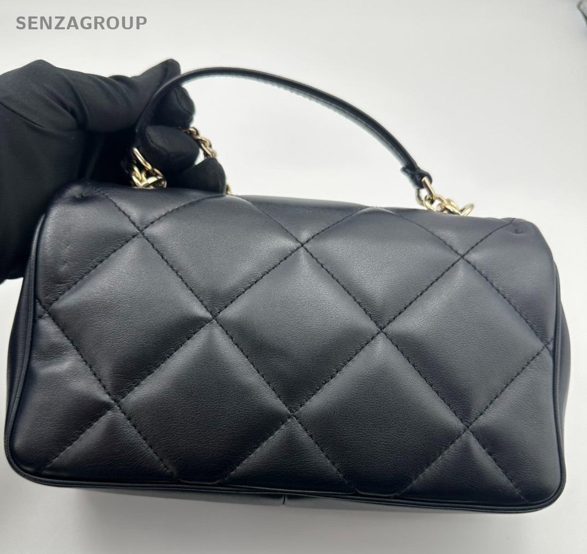 Chanel Classic Flap Mini Lambskin Top Handle Chain Crossbody Navy Gold Women