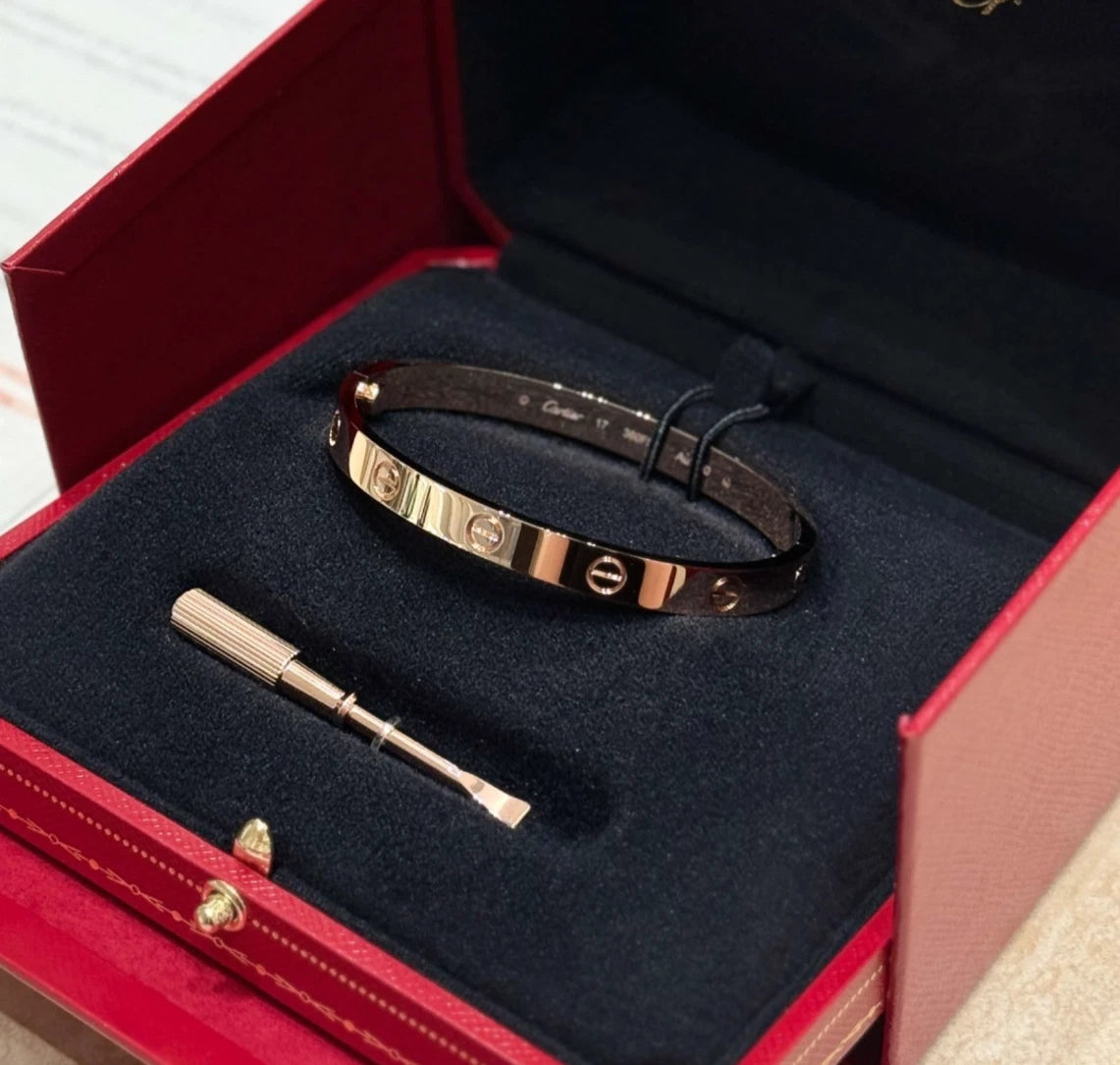 New Cartier Love Classic 6.1mm Bracelet 18k Rose Gold Bangle Size17