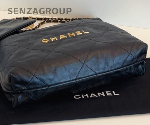 Chanel 22Line PM Chain Shoulder Bag Black Gold Used Women Classic Designer