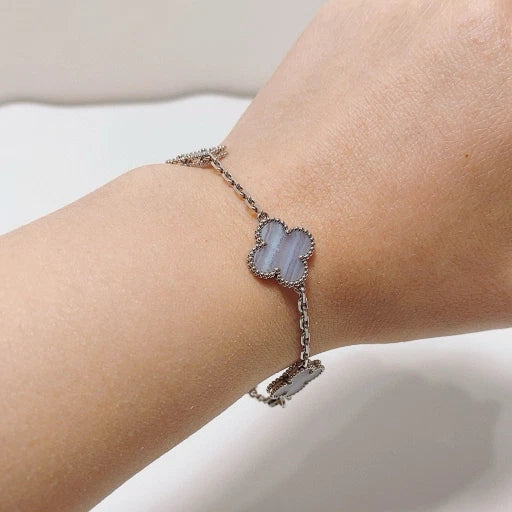 Van Cleef &amp; Arpels Vintage Alhambra 5 Motifs Bracelet 18K White Gold Chalcedony
