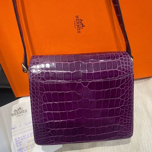 Hermes Roulis 19 Mini Shoulder Crossbody Bag Purple Gold Hardware Women D