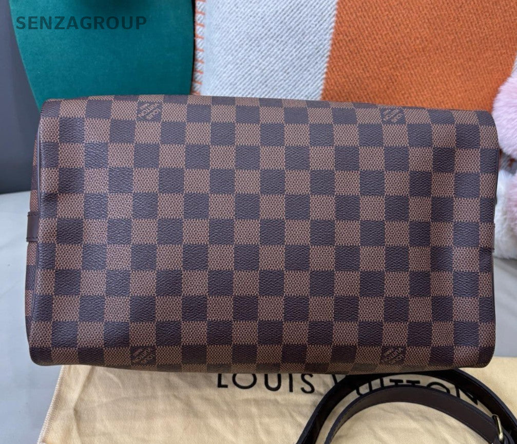 Louis Vuitton Speedy30 Damier Top Handle Bag Crossbody Brown Gold Women Classic