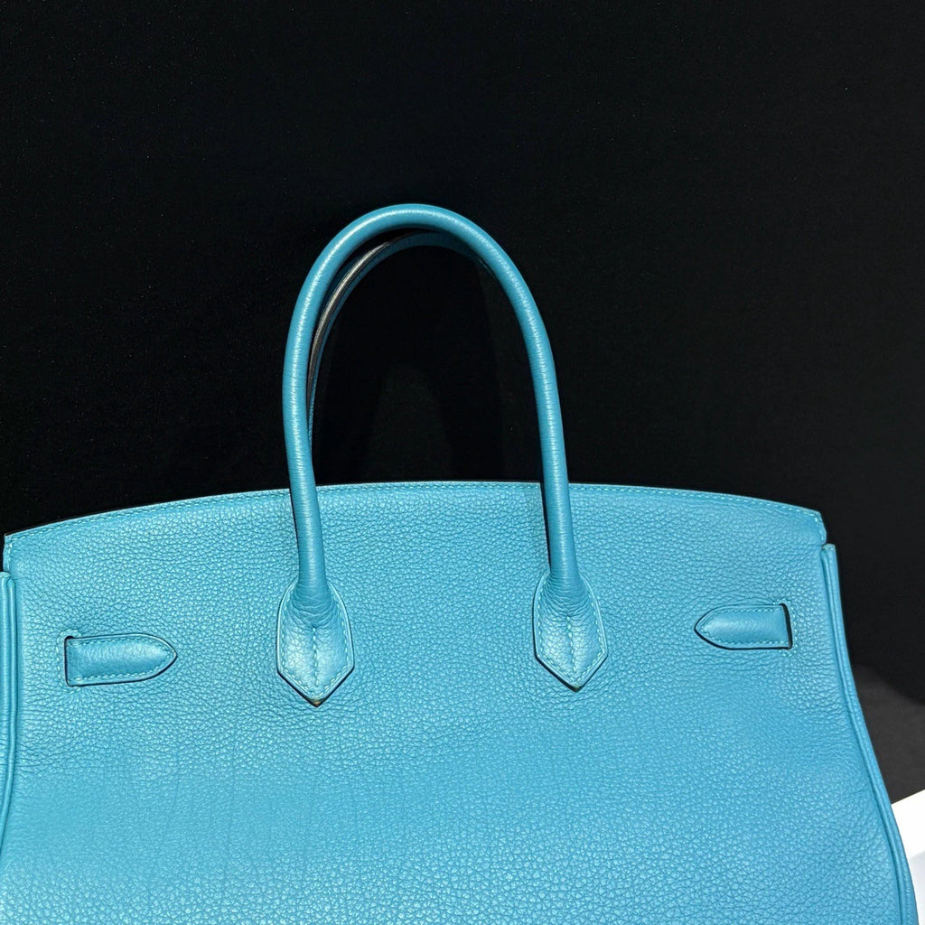 Hermes Birkin35 Togo Leather Tote Blue Handbag Silver Hardware