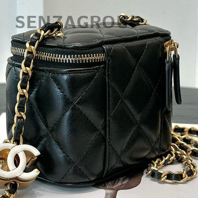 Chanel 24A Black Mini Square Flap Bag Gold CC Chain Crossbody