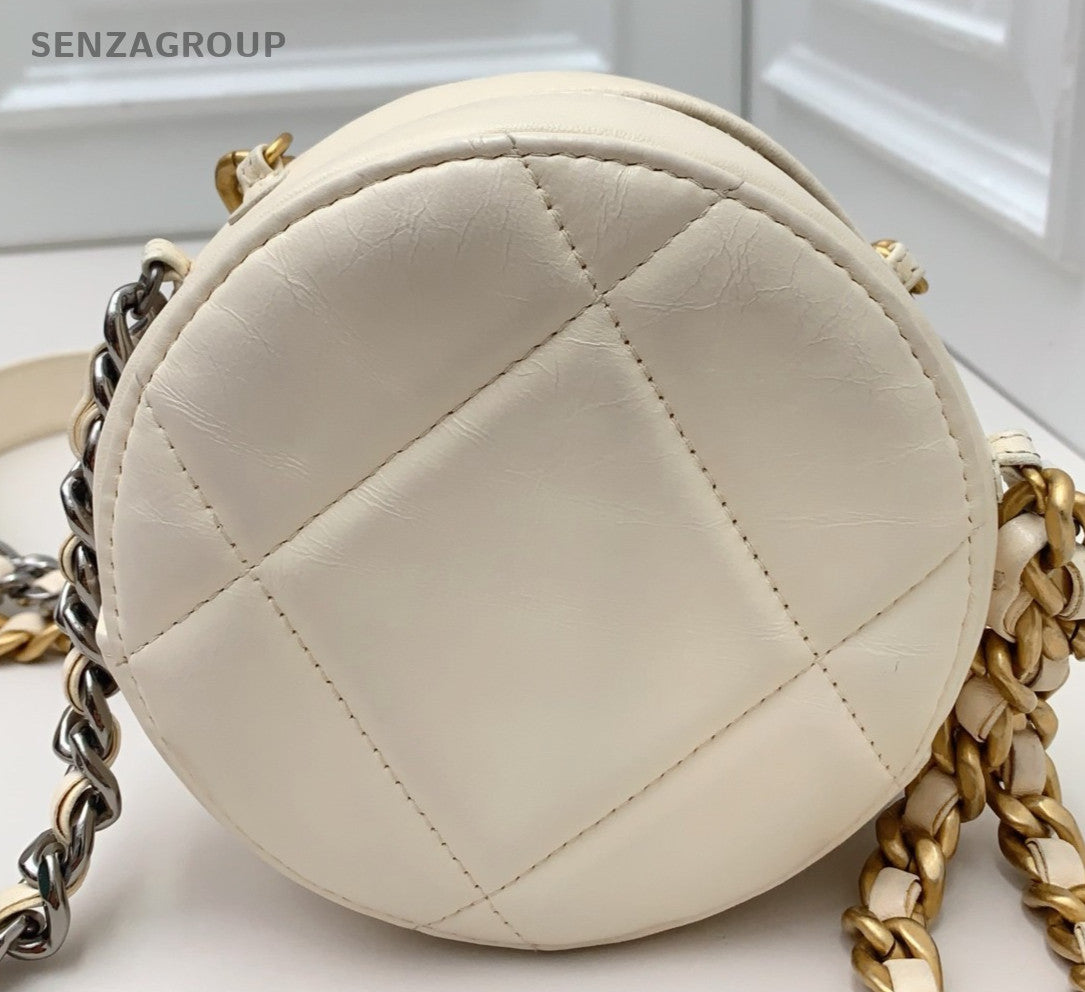 Chanel Diamond Chain Round Bag Crossbody White Gold Used Women Classic