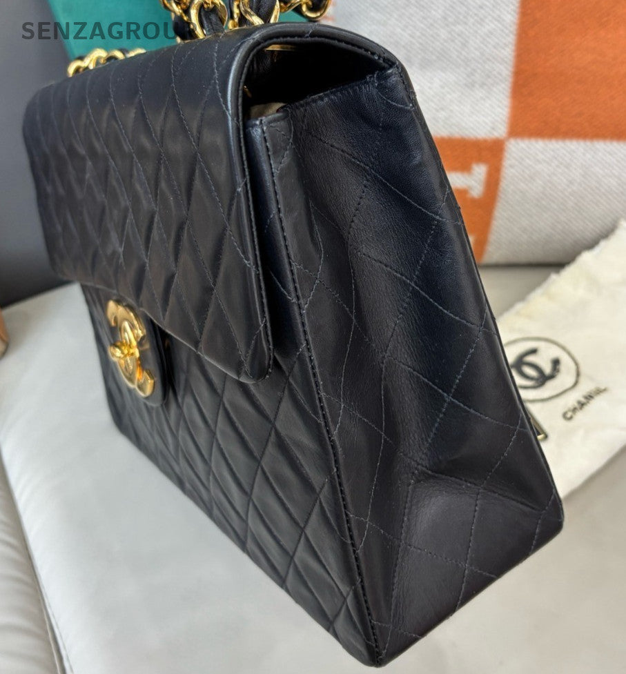 Chanel Classic Flap Vintage Chain Shoulder Bag Black Gold Women Diamond