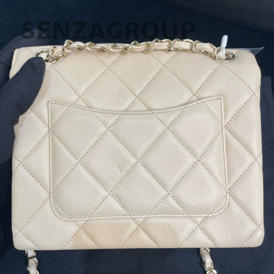 Chanel Classic Flap Bag Beige Gold Hardware Chain Shoulder Crossbody