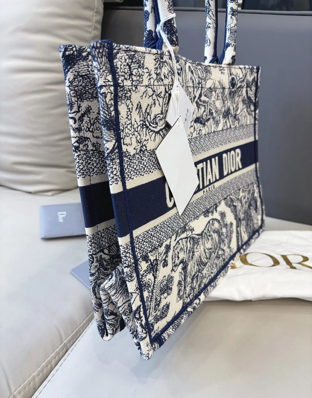 Excellent Condition Christian Dior Book Tote MM Blue Handbag