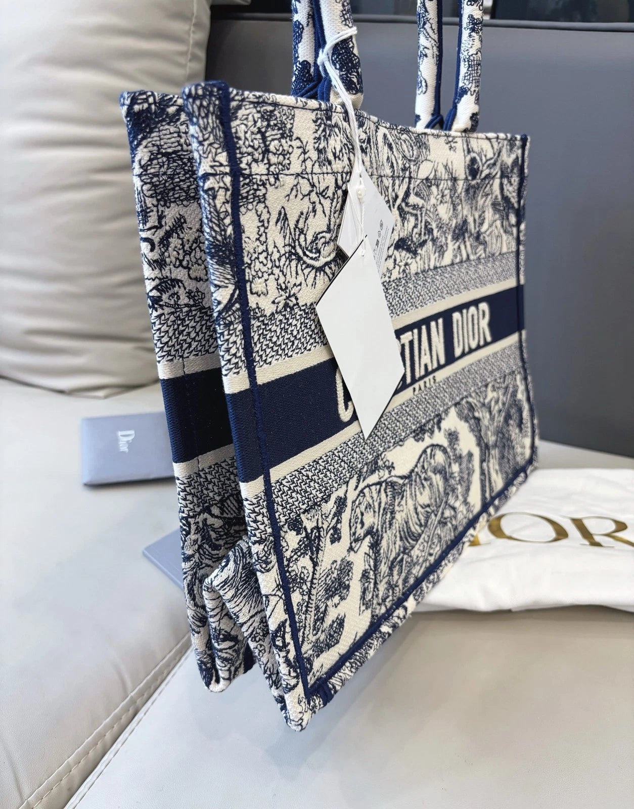 Excellent Condition Christian Dior Book Tote MM Blue Handbag