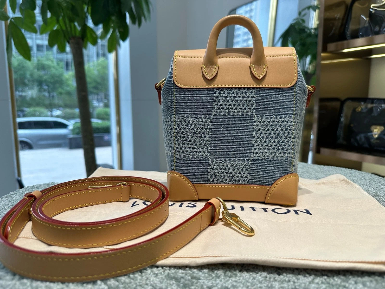 Louis Vuitton Damier Denim 3D Checkered Mini Backpack For Women